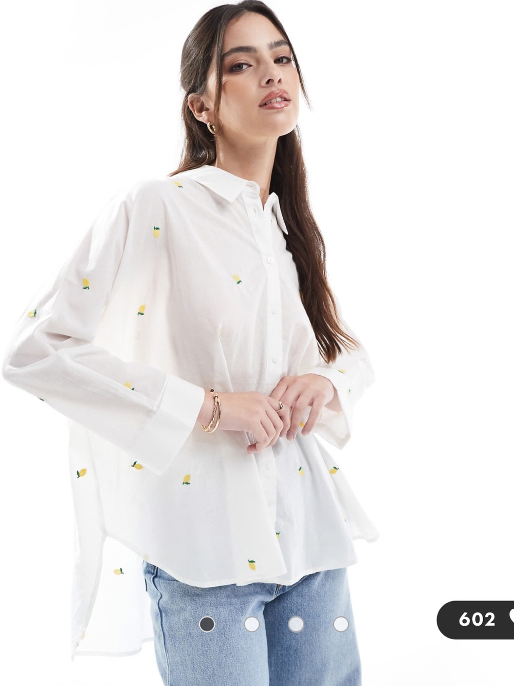 Only White Button-Down Shirt with Yellow Embroidered Lemons